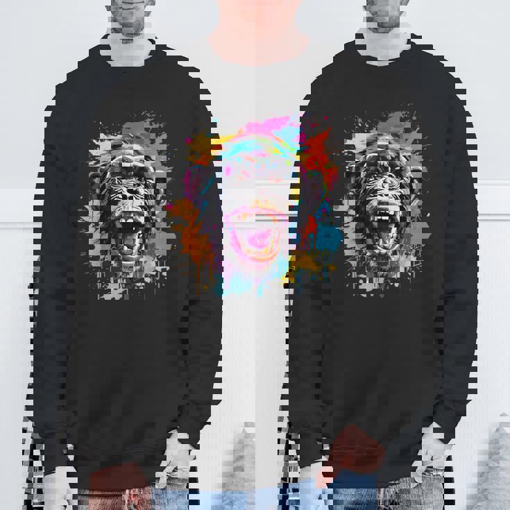 スプラッシュアート チンパンジー 野生動物 動物 好き カラフル スウェットシャツ 高齢者への贈り物