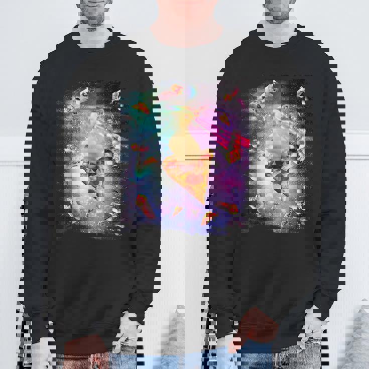 スペースレーザーアヒル食べるピザ、ギャラクシーダック。 スウェットシャツ 高齢者への贈り物