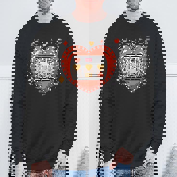 スロットマシンハートジャックポットカジノギャンブル愛好家 スウェットシャツ 高齢者への贈り物