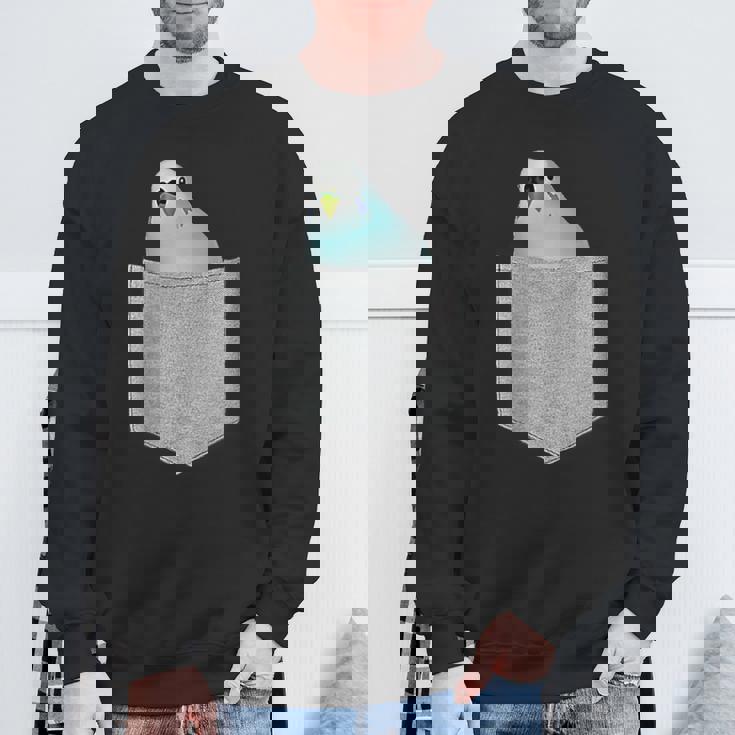 セキセイインコ ポケットから覗く 可愛いデザイン スウェットシャツ 高齢者への贈り物