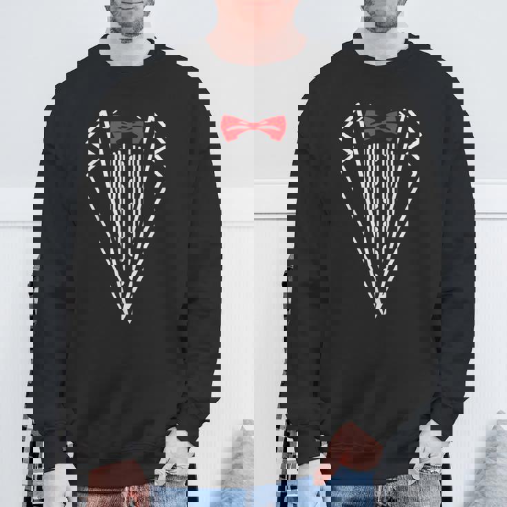 メンズ タキシード 赤い蝶ネクタイ付き ブラックスーツ 面白い メンズ レディース キッズ スウェットシャツ 高齢者への贈り物