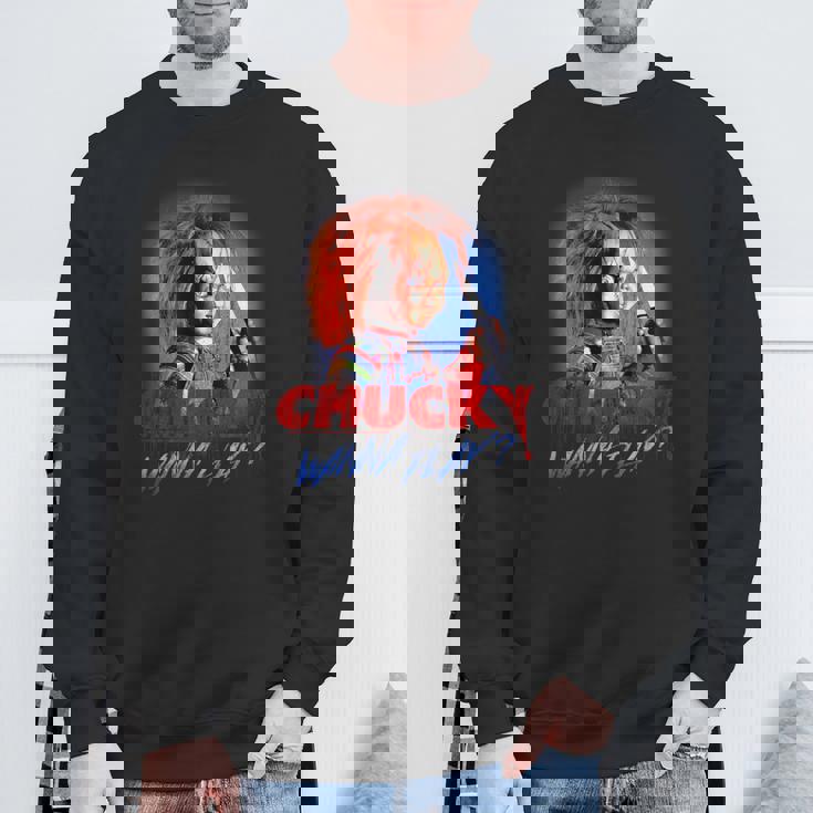 チャッキー・ワナ・プレイ・ブラッディ・ナイフ スウェットシャツ 高齢者への贈り物
