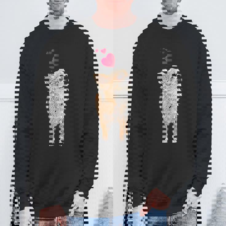 チワワ犬とハートのかわいい子犬のモチーフ スウェットシャツ 高齢者への贈り物