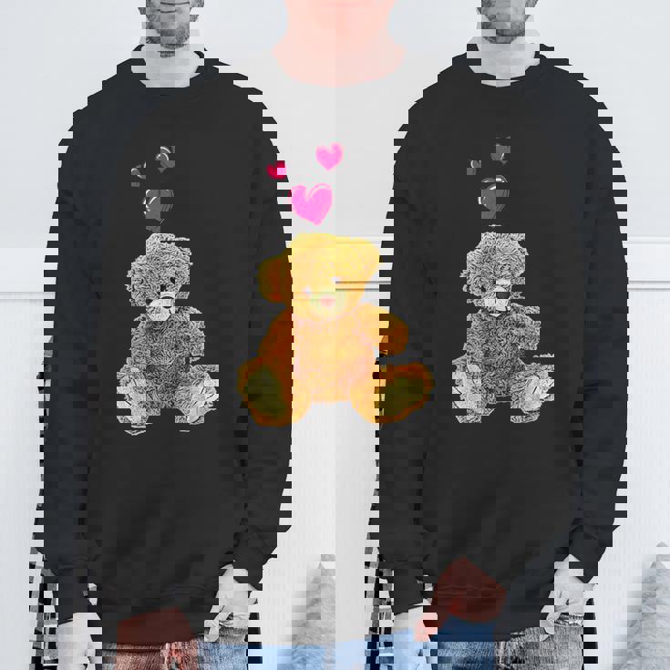 テディベアとハートのかわいいテディベアモチーフ スウェットシャツ 高齢者への贈り物