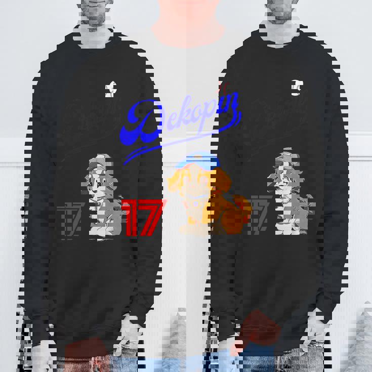 デコピン、デコイ、犬シャツ、No17、大谷、愛犬、コーイケルホンディエ、野球観戦、Dekopindecoy 誕生日 スウェットシャツ 高齢者への贈り物