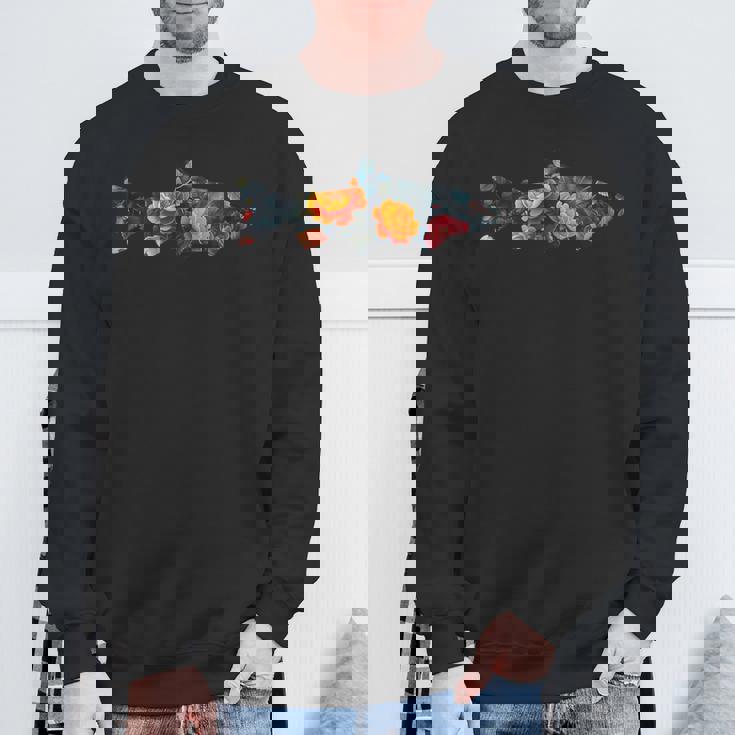 トラウトフィッシュのシルエット 花 植物 植物的 花柄 スウェットシャツ 高齢者への贈り物