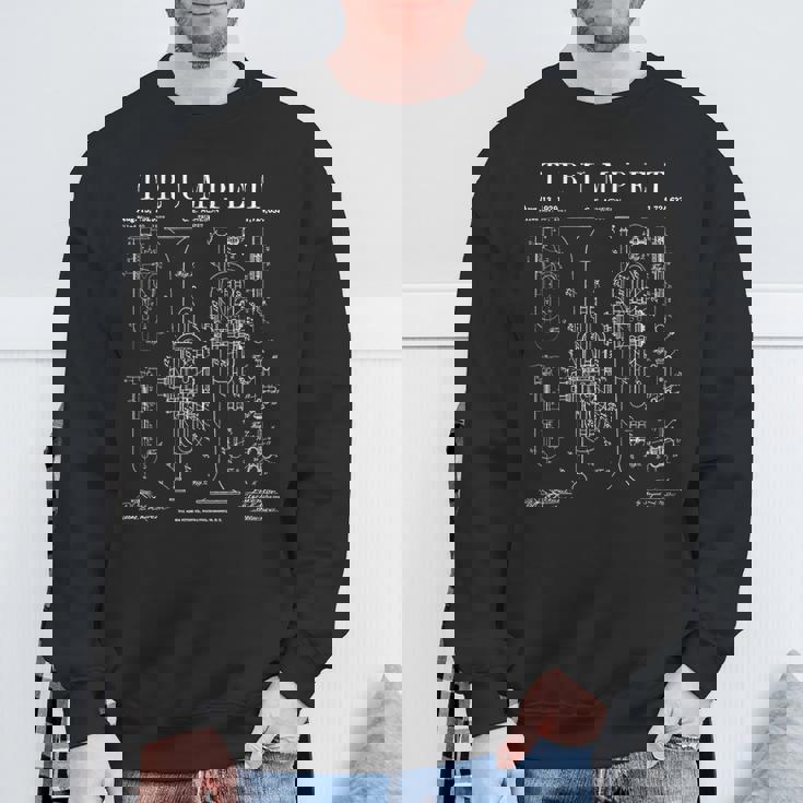 トランペットヴィンテージ特許トランペティスト図面プリント スウェットシャツ 高齢者への贈り物