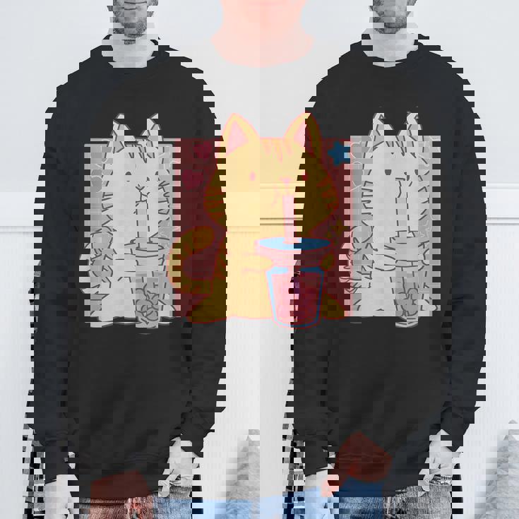 トラ猫とボバ茶のかわいいかわいい猫のグラフィック スウェットシャツ 高齢者への贈り物