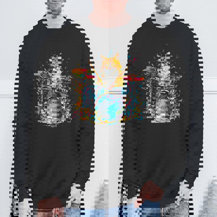 ドラマーの猫猫とドラム スウェットシャツ 高齢者への贈り物