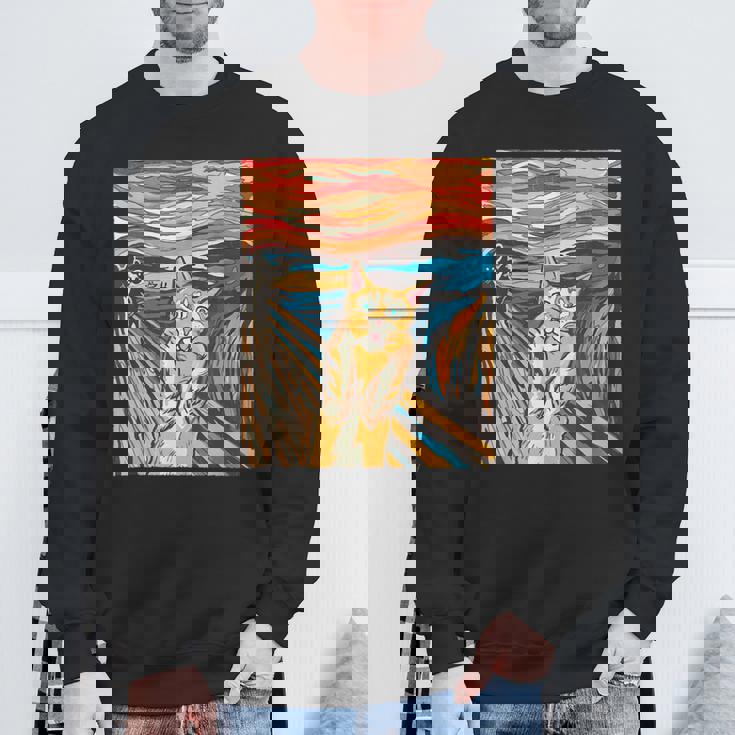 ニャンコの叫び 面白いtシャツ 猫 ムンクの叫び パロディ ネコ メンズ 子供 おもしろ 服 おもしろグッズ ネタ スウェットシャツ 高齢者への贈り物