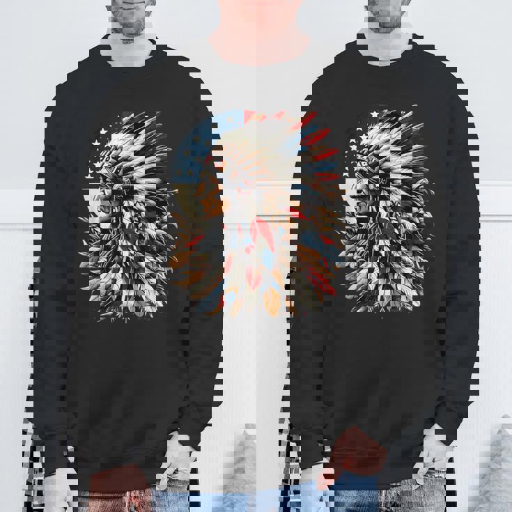 ネイティブアメリカン インディアン チーフ アメリカ国旗 先住民 スウェットシャツ 高齢者への贈り物