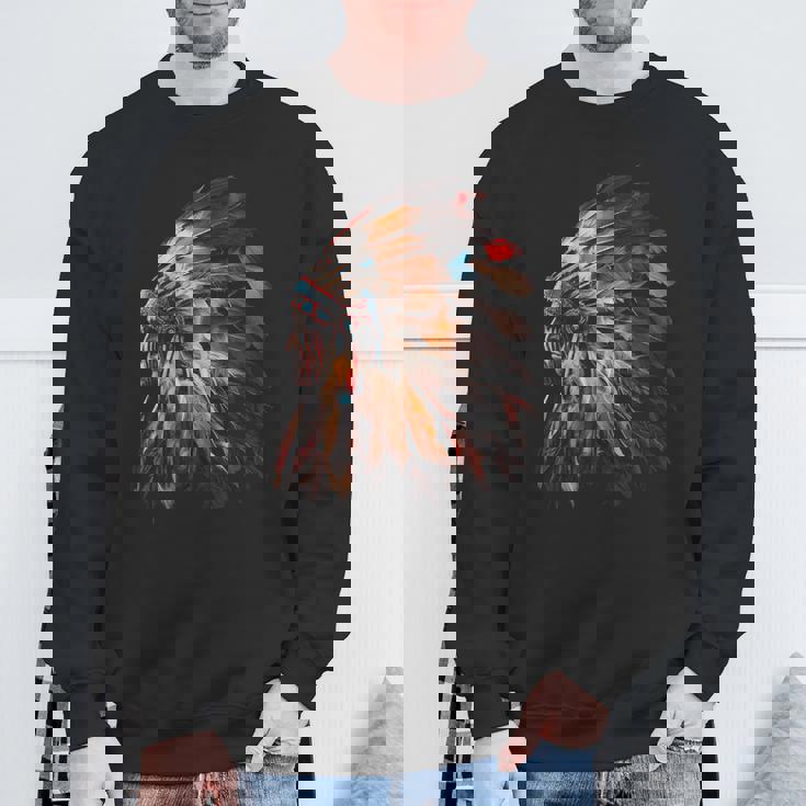 ネイティブアメリカン インディアン ヘッドドレス グラフィック メンズ レディース スウェットシャツ 高齢者への贈り物