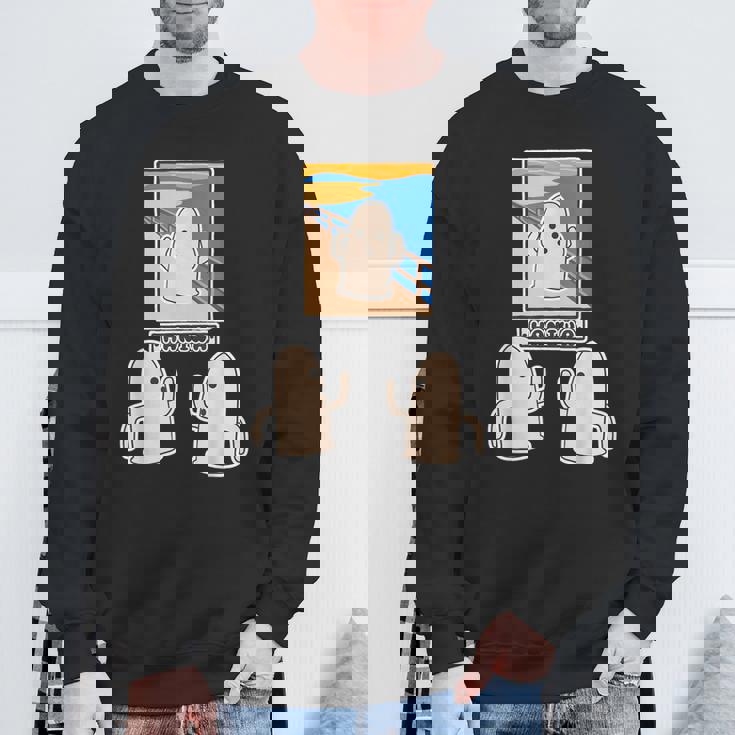 ハニワくん の ムンクの叫び と 見つめる 埴輪【ゆるフレンズ】名画 パロディ キャラクター かわいい イラスト 面白い スウェットシャツ 高齢者への贈り物