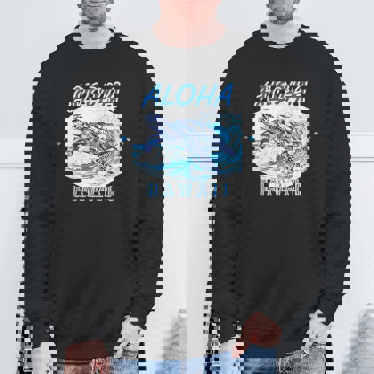 ハワイ ハワイアン ワイキキビーチ サーフボート ヤシの木 アロハ 夏 風景 海好き ウミガメ 波乗り スウェットシャツ 高齢者への贈り物