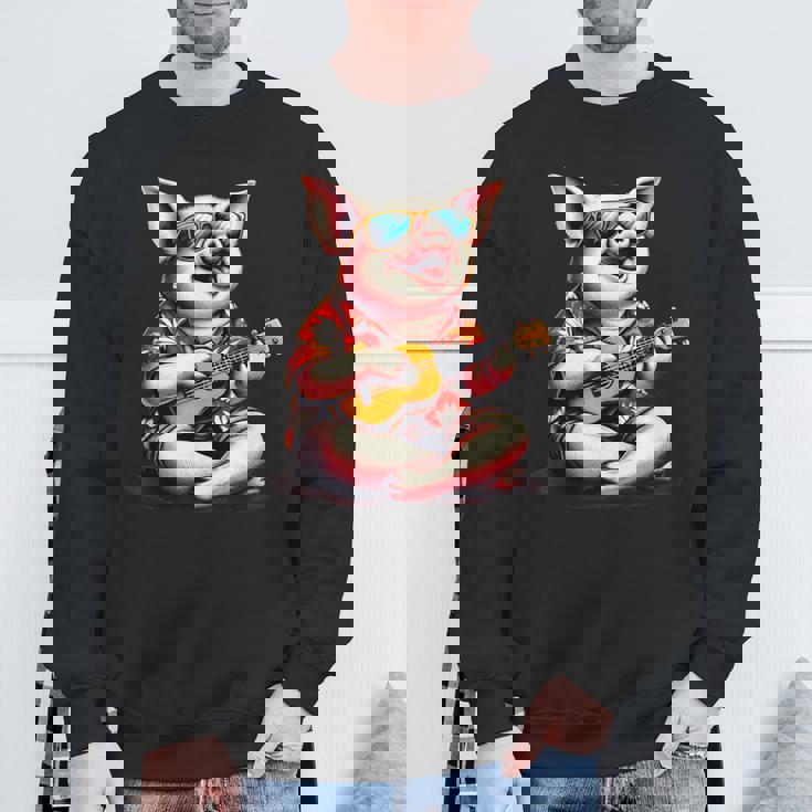 ハワイアンシャツを着たブタ、ウクレレ遊び。 スウェットシャツ 高齢者への贈り物