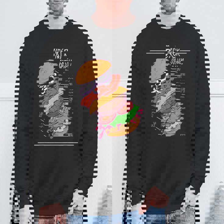 ハンバーガー 解剖図 面白いtシャツ ファストフード メンズ おもしろ グッズ 面白い 服 オリジナル ネタ 食べ物 スウェットシャツ 高齢者への贈り物