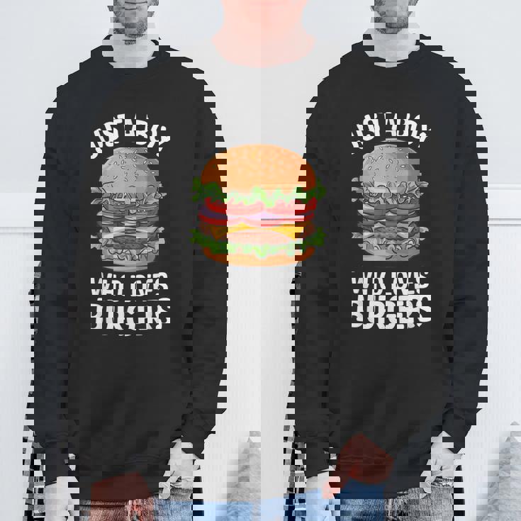 ハンバーガーが大好きな少年 おもしろハンバーガー好き スウェットシャツ 高齢者への贈り物