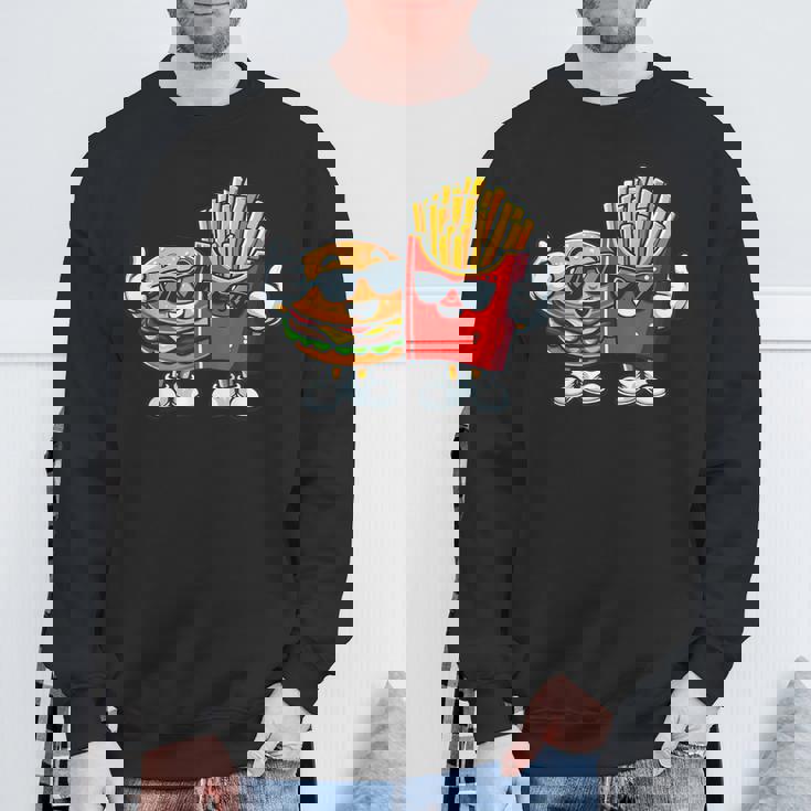 ハンバーガーフライドポテトファーストフード愛好家アート 面白いユーモアコンボプリント スウェットシャツ 高齢者への贈り物