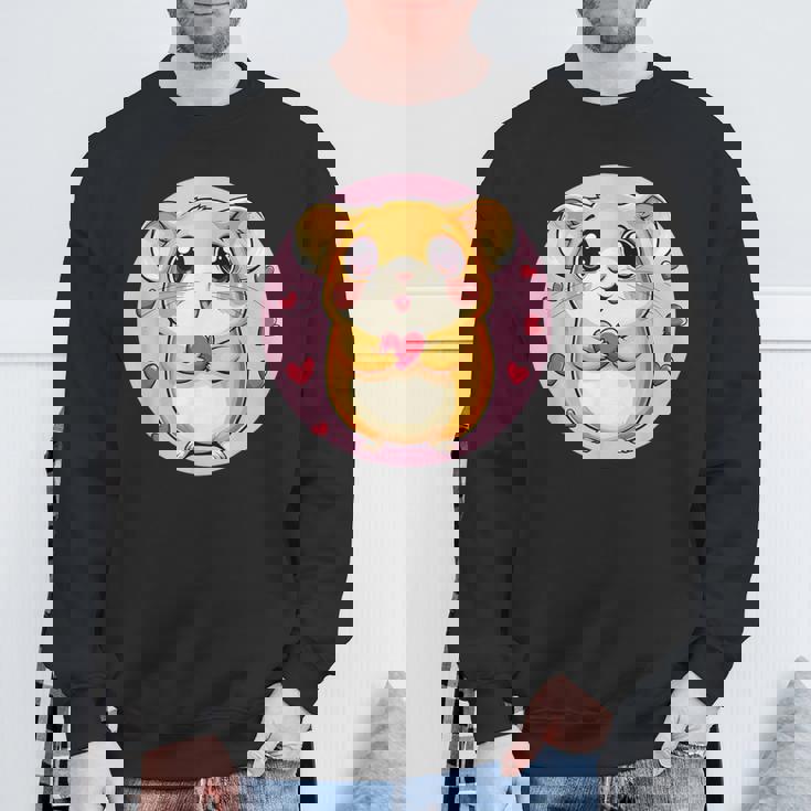 ハートに囲まれたハートを持つかわいいハムスター スウェットシャツ 高齢者への贈り物