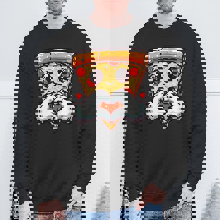 ハートの手でペパロニピザのスライス、かわいいピザ スウェットシャツ 高齢者への贈り物