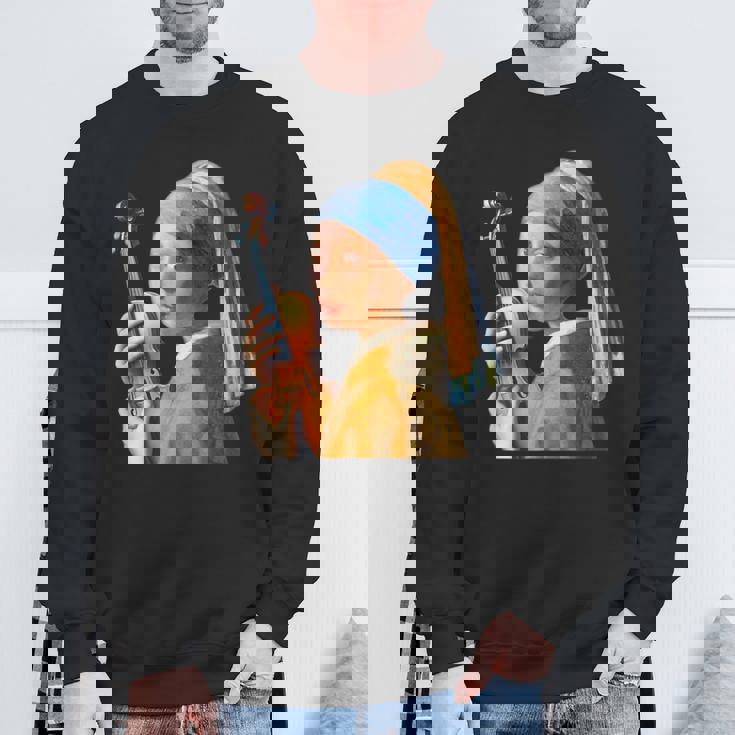 バイオリン 楽器 面白いtシャツ フェルメール かわいい メンズ 子供 おもしろ 服 グッズ ネタ 音楽 スウェットシャツ 高齢者への贈り物