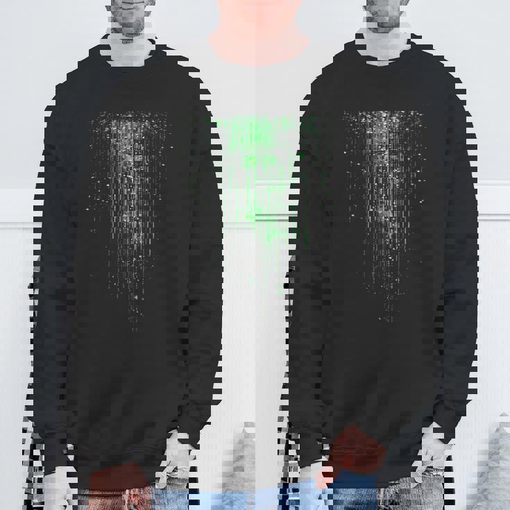 バイナリコードマトリックス グリーンデジタルサイバーパンク スウェットシャツ 高齢者への贈り物