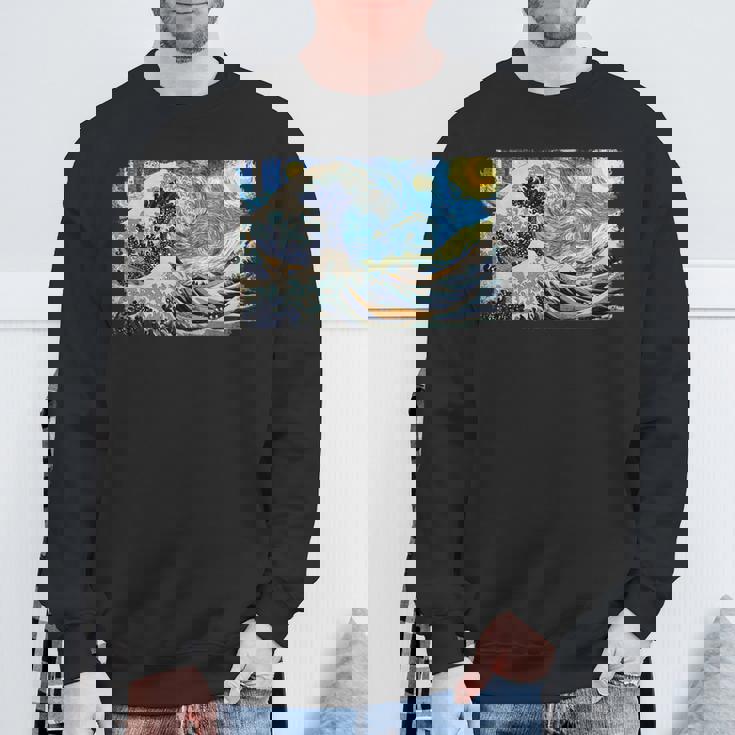 バンゴッホの星空と北斎の富嶽三十六景波絵の融合 スウェットシャツ 高齢者への贈り物