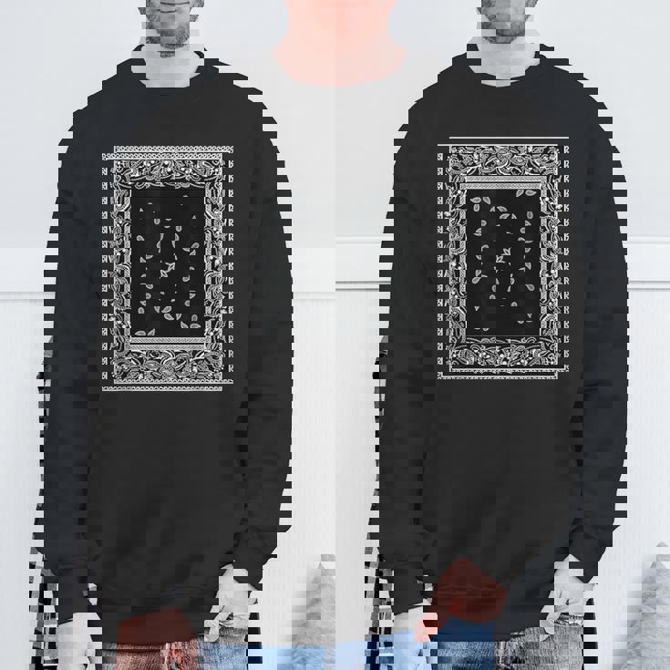 メンズ ブラック ホワイト バンダナ プリント ブラック ペイズリー柄 スウェットシャツ 高齢者への贈り物