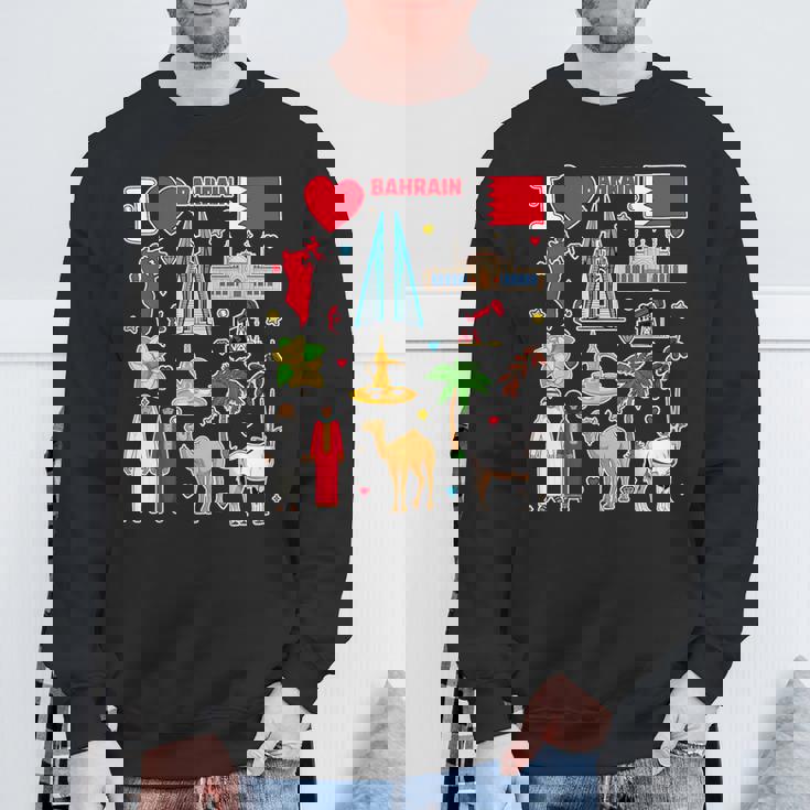 バーレーンの手描きシンボル、バーレーンの地図、文化的アイコン スウェットシャツ 高齢者への贈り物