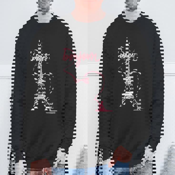 パリフランス エッフェル塔 ボンジュール 体操リボンとリボン スウェットシャツ 高齢者への贈り物