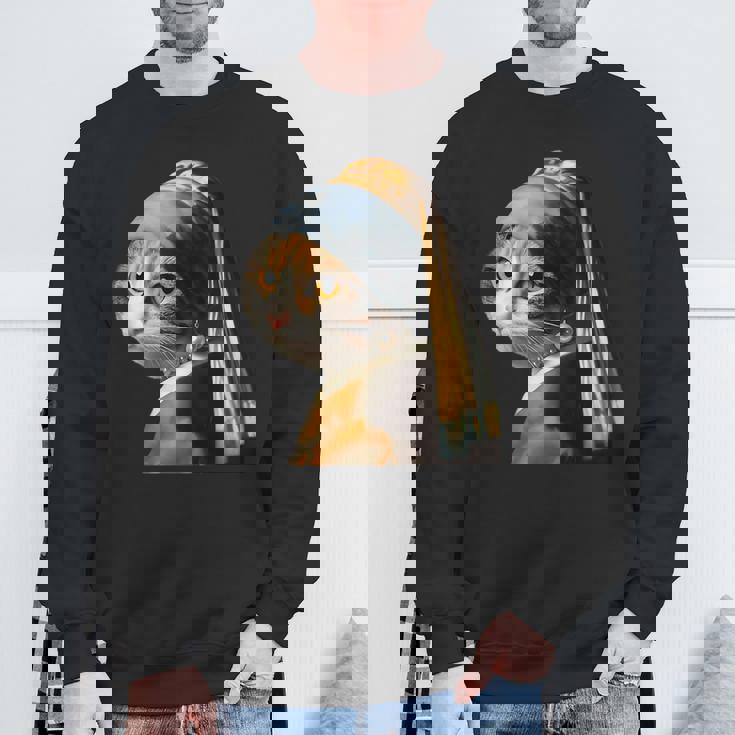 パールイヤリング付き猫 フェルメール スウェットシャツ 高齢者への贈り物