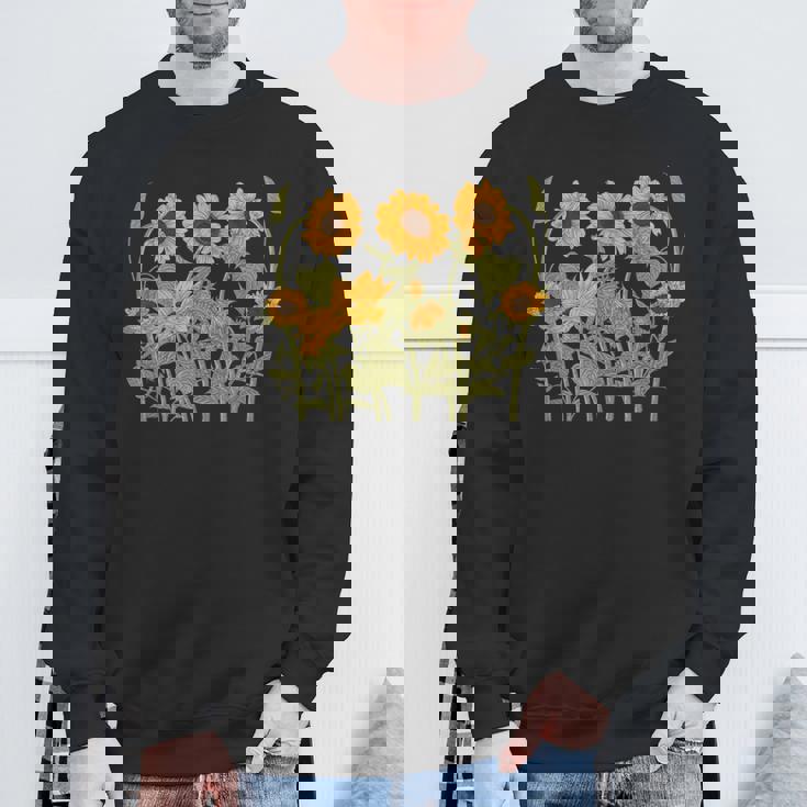 ヒマワリ 野花 ヴィンテージ ボタニカル 植物 ガーデニング スウェットシャツ 高齢者への贈り物