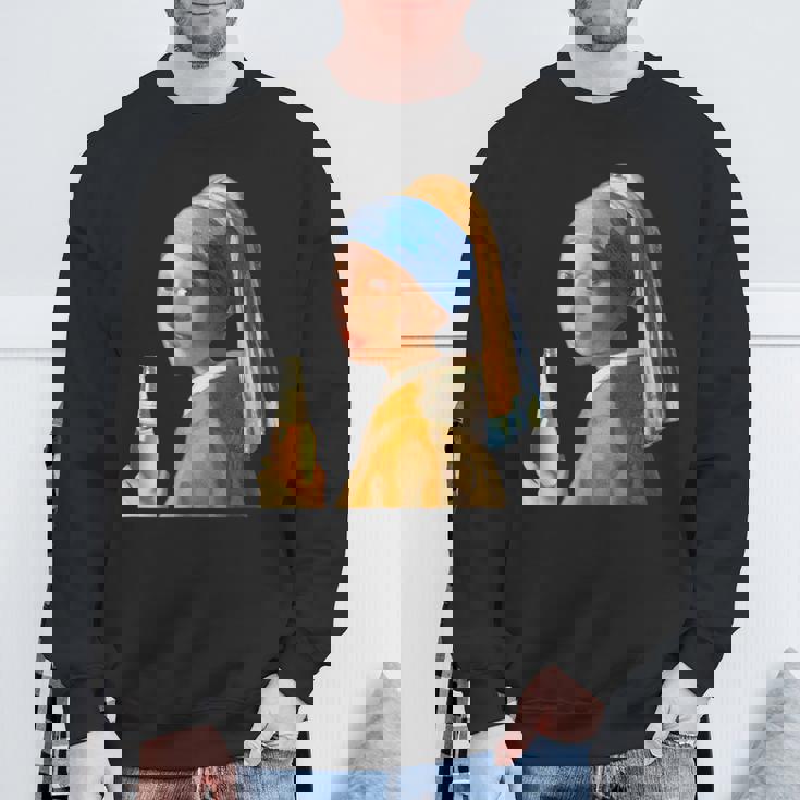 ビール 酒 面白いtシャツ フェルメール 飲み おもしろ 飲み会 のんべえ メンズ ネタ 服 変な スウェットシャツ 高齢者への贈り物