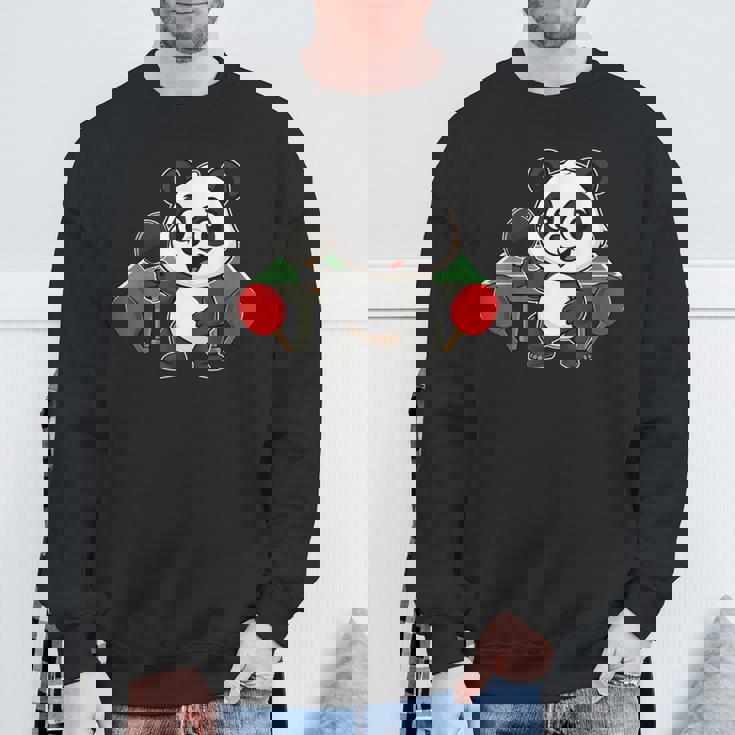 ピンポン卓球をするかわいいパンダ スウェットシャツ 高齢者への贈り物