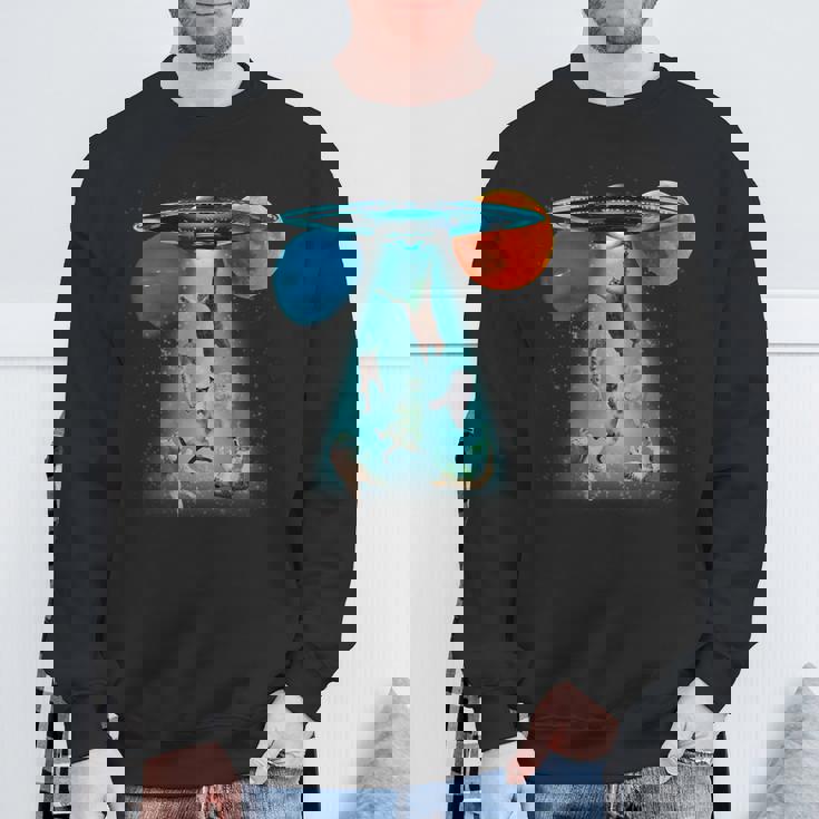 ファニースペースキャット Ufo 宇宙人 空飛ぶ猫 ギャラクシープラネット グラフィック スウェットシャツ 高齢者への贈り物