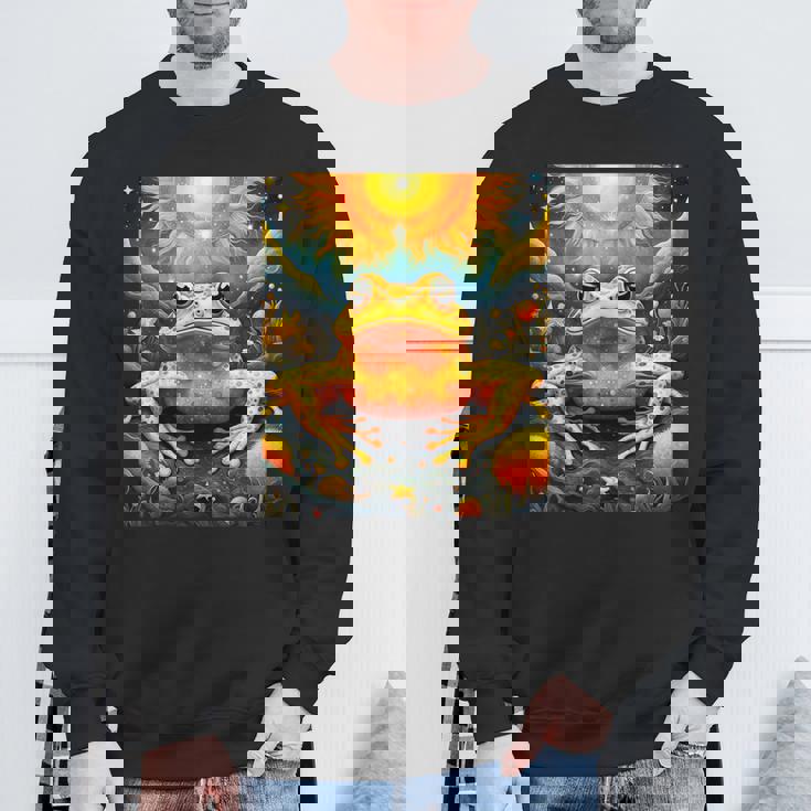 ファンタジー キュート イエロー カエルの太陽 スウェットシャツ 高齢者への贈り物