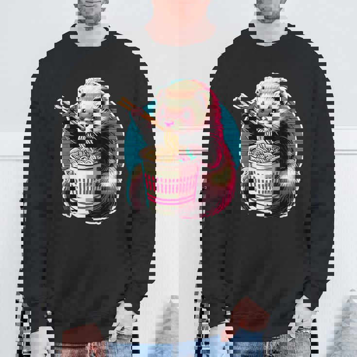 フェレットの飼い主かわいいカワイイアニメフェレットがラーメン丼シャツを食べる スウェットシャツ 高齢者への贈り物