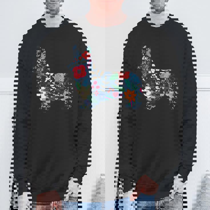 フローラルコーギーシルエット コーギー犬愛好家 スウェットシャツ 高齢者への贈り物