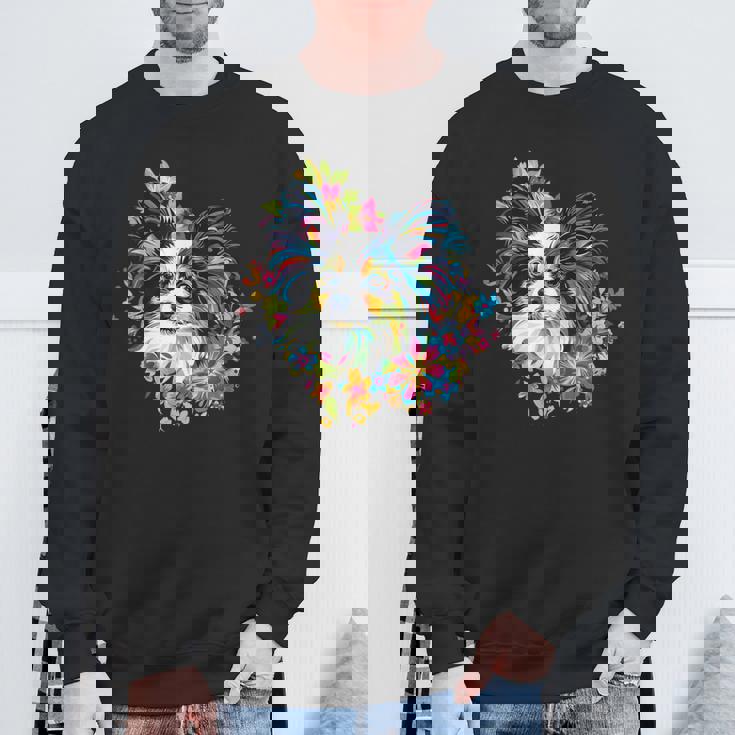 フローラル・ポップ・アート カラフルなパピヨン スウェットシャツ 高齢者への贈り物