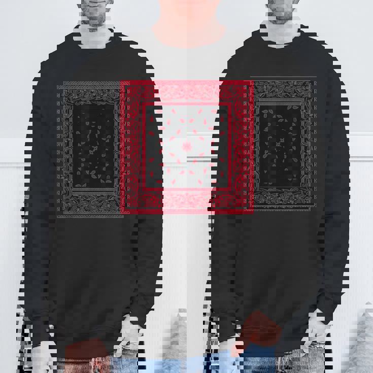 メンズ ブラックレッドバンダナプリントtシャツ ペイズリー柄 レッドラグ スウェットシャツ 高齢者への贈り物