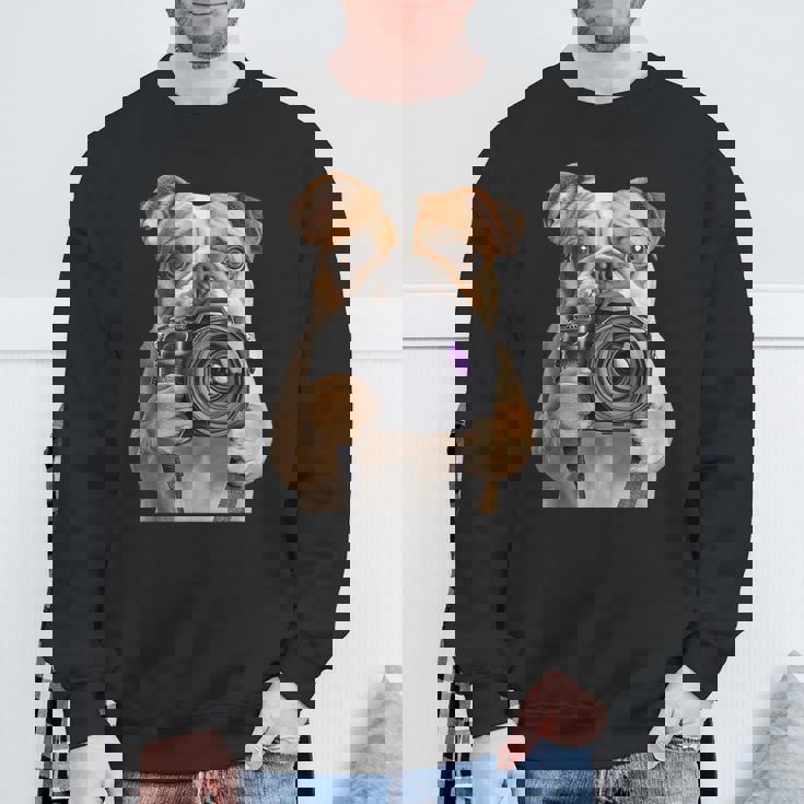 ブルドッグ 写真家 写真カメラ スウェットシャツ 高齢者への贈り物