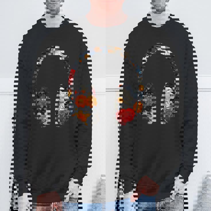 ヘッドフォンのシルエット 花柄 ボタニカル・フラワー スウェットシャツ 高齢者への贈り物