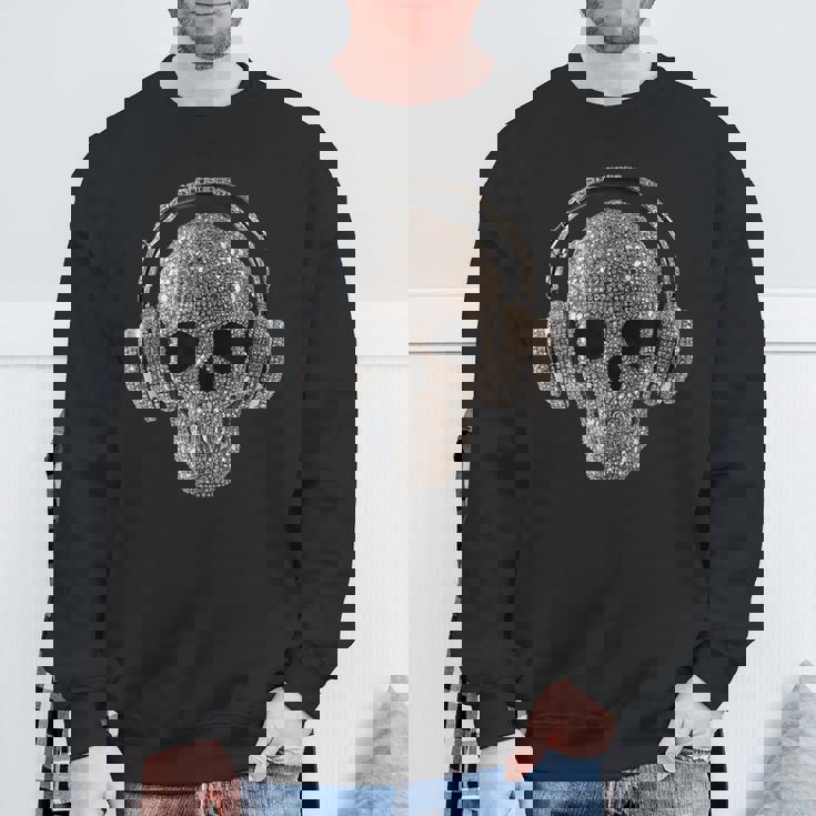 ヘッドフォン付きキラキラドクロ Dj音楽愛好家 スウェットシャツ 高齢者への贈り物