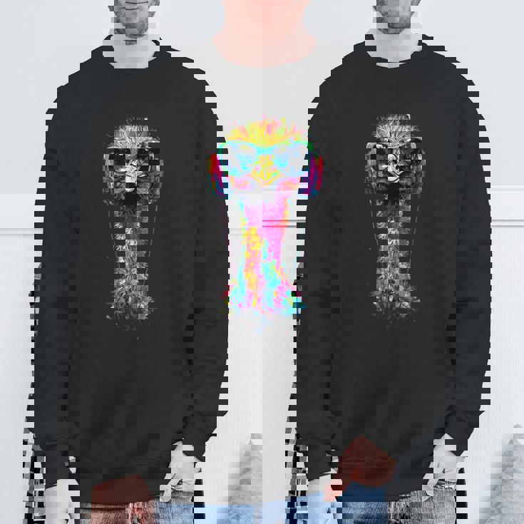 ヘッドフォン付きダチョウの鳥 カラフルなエミュー音楽djブーケ スウェットシャツ 高齢者への贈り物