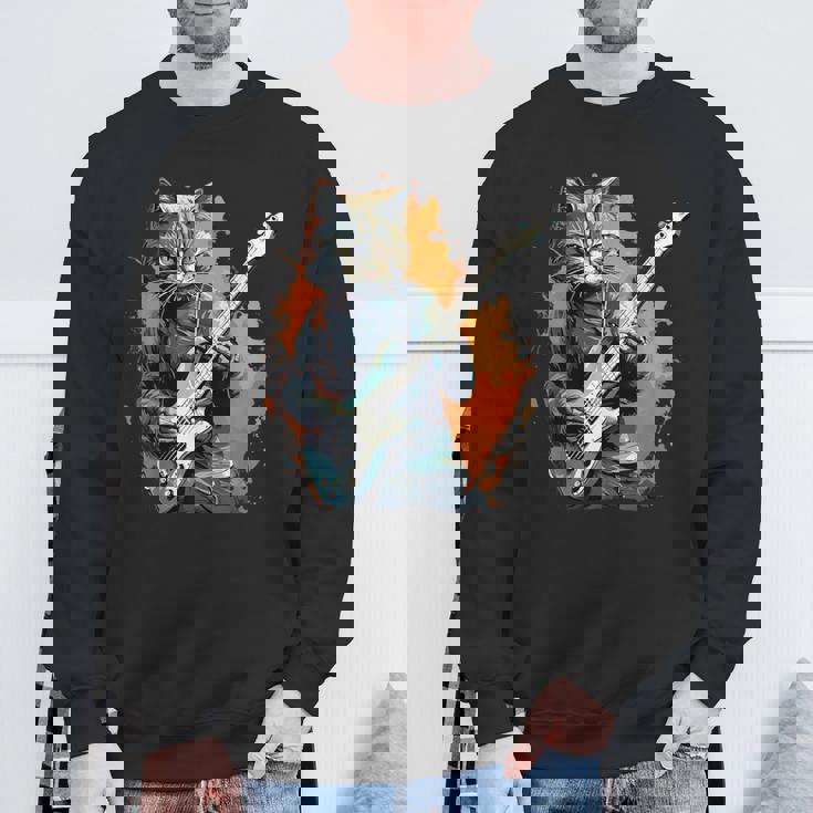 ベースギター 音楽 猫 ギターを弾く スウェットシャツ 高齢者への贈り物