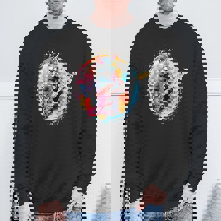 ベースギターを弾く猫水彩グラフィックデザイン スウェットシャツ 高齢者への贈り物