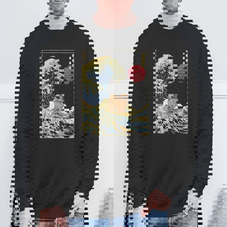 ペキニーズ日本神奈川波 おもしろサーフドッグ スウェットシャツ 高齢者への贈り物