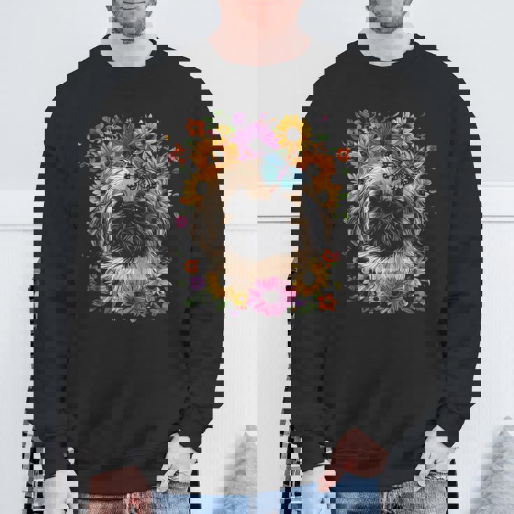 ペキニーズ犬 キュート 花柄 ひまわり コテージコア ママ お父さん スウェットシャツ 高齢者への贈り物