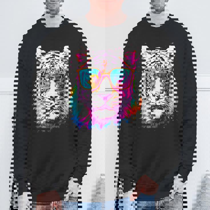 ホワイトタイガー サングラス カラフル アート 動物 虎 スウェットシャツ 高齢者への贈り物