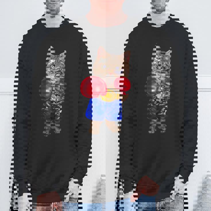 ボクシング をする 猫 ねこ スウェットシャツ 高齢者への贈り物